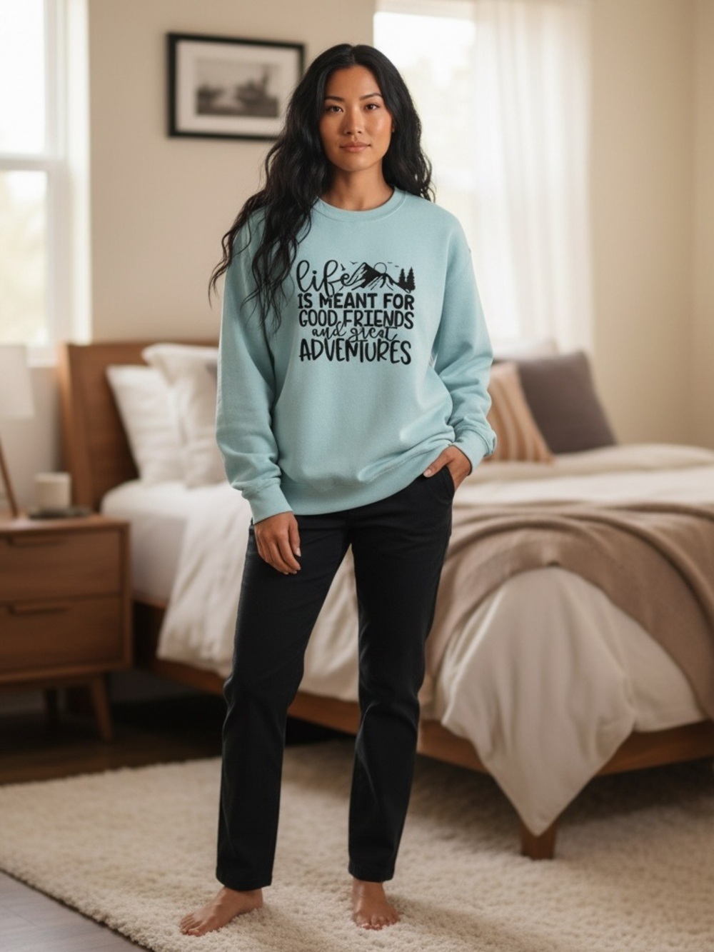 Comfort Colors Light Blue Graphic Crewneck Sweatshirt - Women